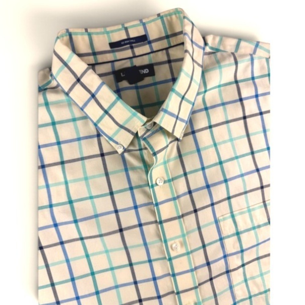 Lands End Mens 3XL Tall No Iron Twill Tattersall Check Button Down Shirt Yellow
